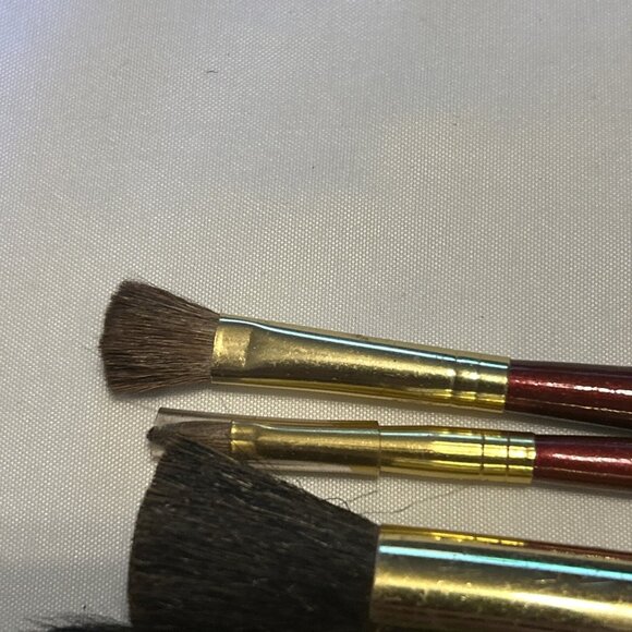 Brush Set Reddish Plum Handle And Gold New Makeup Cosmetic Brushes 4 Pieces 5” N - Picture 6 of 7